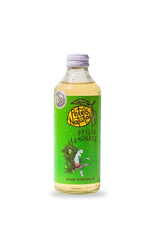 Pete’s Natural Feijoa soda glass bottle made with real New Zealand feijoas