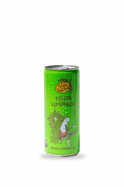Pete’s Natural Feijoa soda can made with real New Zealand feijoas Feijoa soda in a slim can on a light background New Zealand feijoa natural soda can Pete’s Natural Feijoa soda can