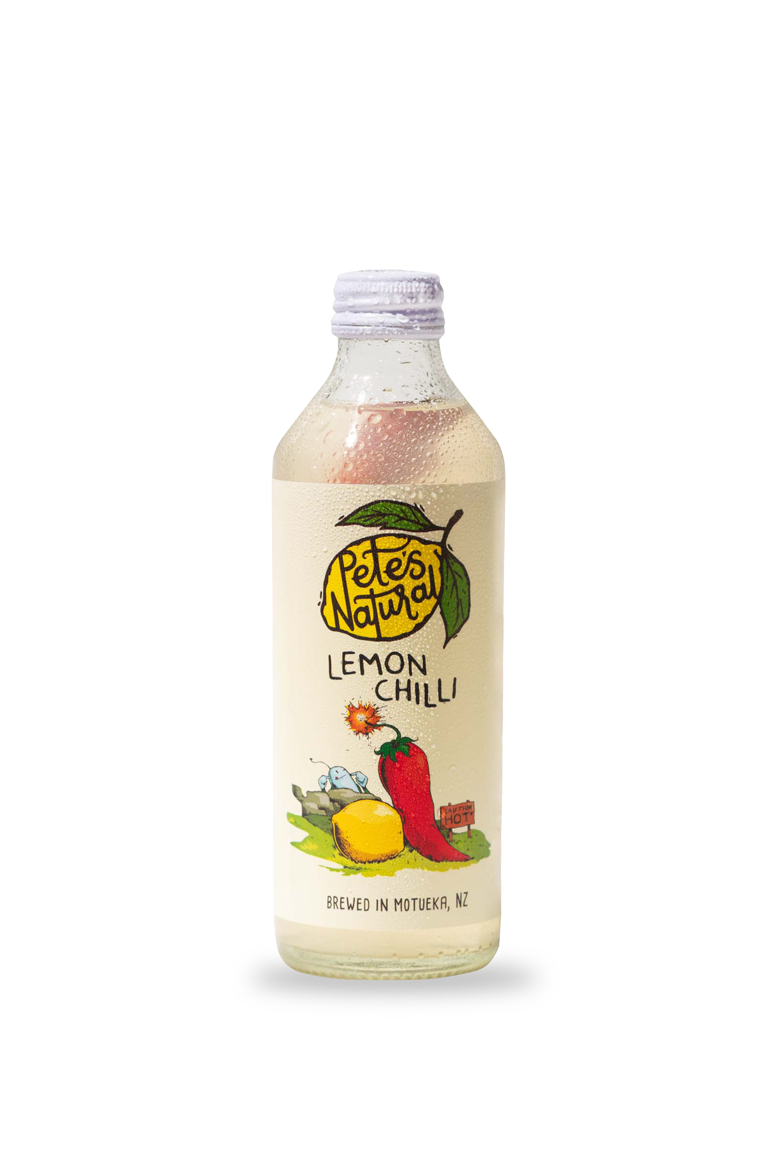 Pete’s Natural Lemon Chilli soda glass bottle made with real lemons and chilli