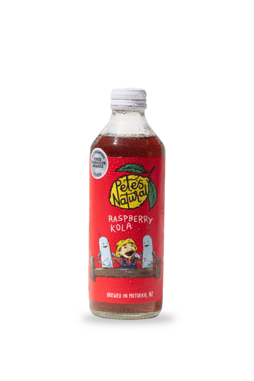 Pete’s Natural Raspberry Kola glass bottle made with raspberries
