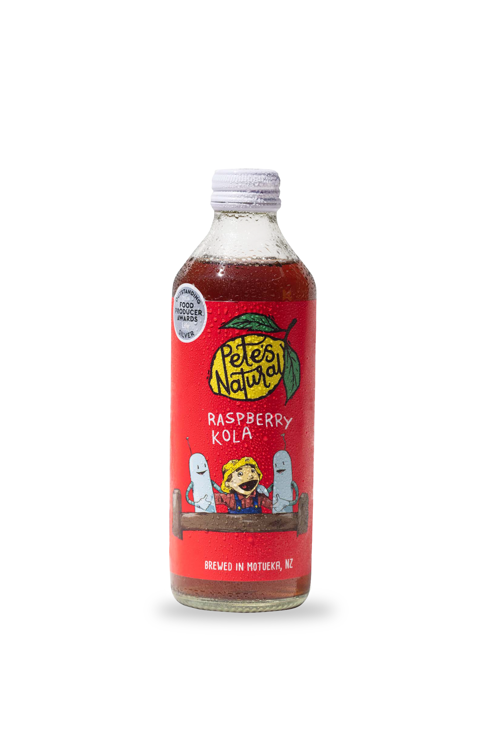 Pete’s Natural Raspberry Kola glass bottle made with raspberries