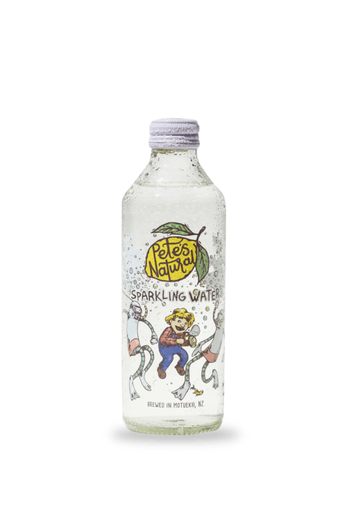 Pete’s Natural Artesian Sparkling Water glass bottle from our onsite well