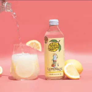Bubbly lemonade in a recycled glass bottle from Pete’s Natural