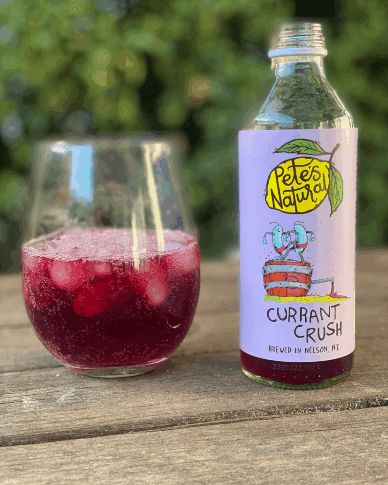 Pete's Natural Currant Crush soda bottle with blackcurrant juice