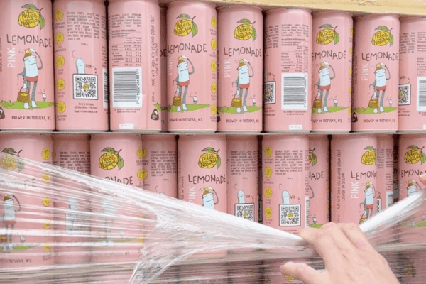 Pink lemonade in cans made with real NZ fruit juice by Pete’s Natural