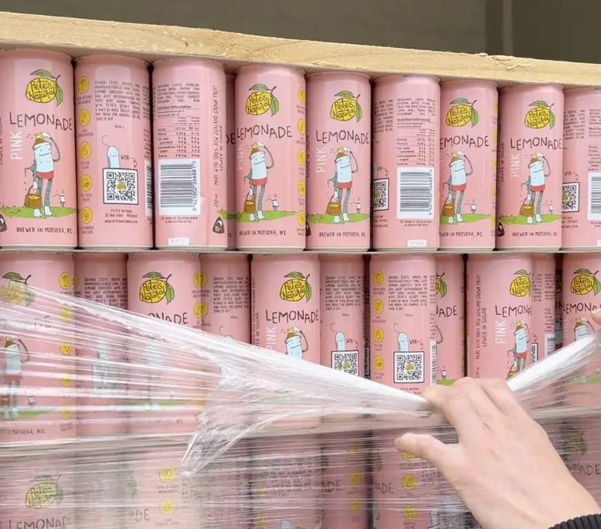 Pink lemonade in cans made with real NZ fruit juice by Pete’s Natural